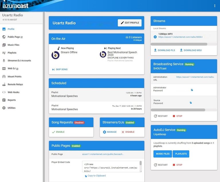 Azuracast cloud radio hosting